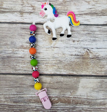 Load image into Gallery viewer, Rainbow Unicorn Paci Clip and Teether Combo