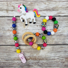 Load image into Gallery viewer, Rainbow Unicorn Paci Clip and Teether Combo